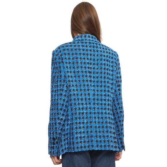Escada Blue Textured Button Front Structured Oversized Blazer M - Picture 2 of 8
